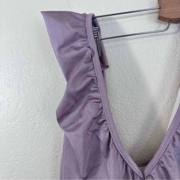 PINK VS Shine Ruffle One Piece Swimsuit in Metallic Lilac Size S - Picture 4 of 9